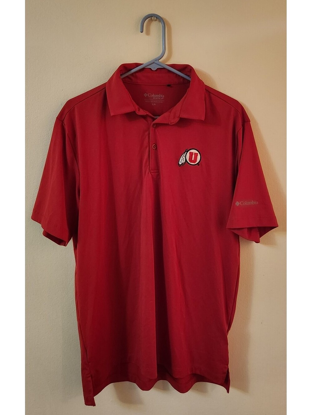Utah Utes Columbia Golf Polo Men's Large Red Omni-Wick Drive Shirt 17F87MP